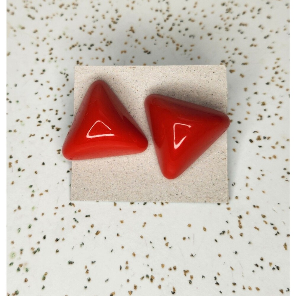 Vintage Red Triangle Clip On Earrings 1970s 1980s Retro Geometric Unusual Unique